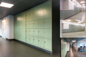 Innovative Keynius Smartlock system on metal lockers enhancing student security at Campus Cadix, Antwerp.